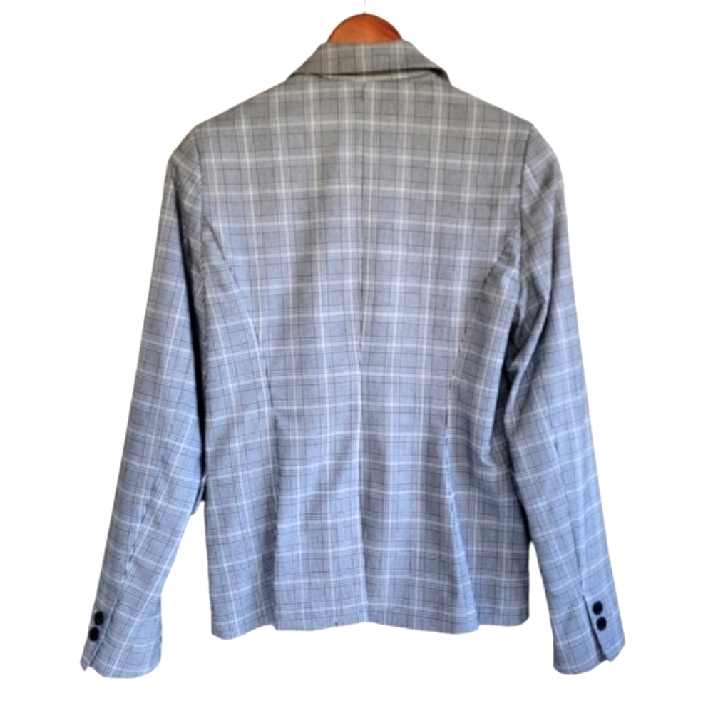 Dahlia Plaid Fully Lined Gray Blazer Jacket Women's XS Academia Preppy - Picture 3 of 9